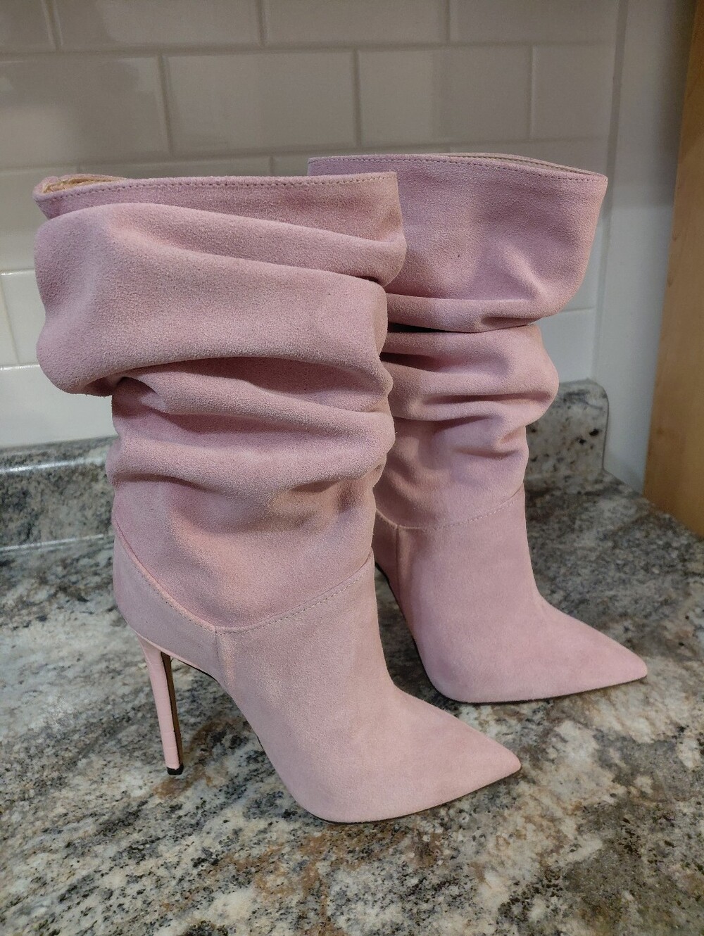 Women’s Pink Identita Suede Leather Pink Heel Boots